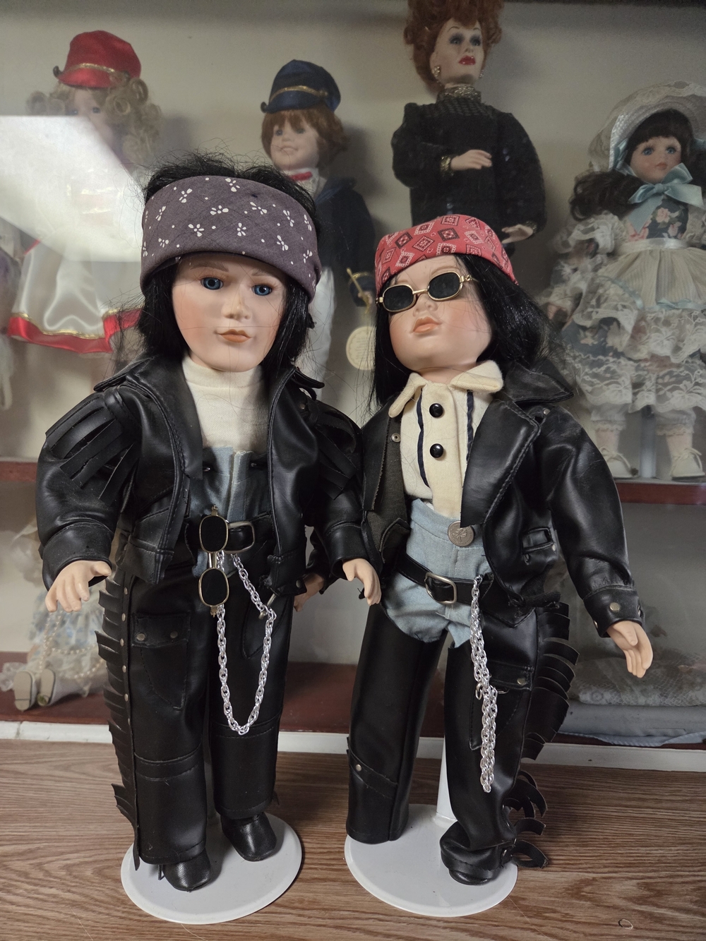 Porcelian Biker Doll Set  Two-Piece Collectible Toy